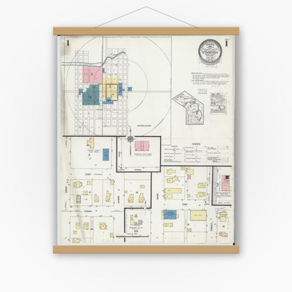 Old map wall art mockup — magnetic wood frame on white wall — Sanborn Fire Insurance Map from Standish, Arenac County, Michigan (1924) - Complete Map Set