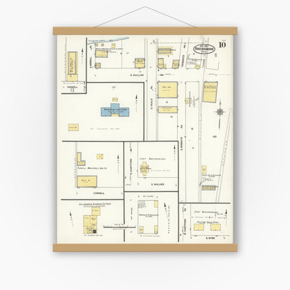 Old map wall art mockup — magnetic wood frame on white wall — Sanborn Fire Insurance Map from Breckenridge, Stephens County, Texas (1921), Sheet #0010