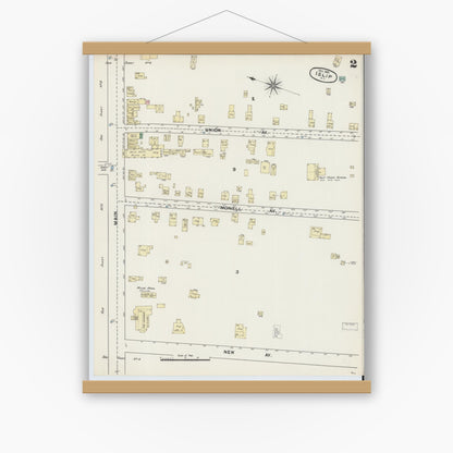 Old map wall art mockup — magnetic wood frame on white wall — Sanborn Fire Insurance Map from Islip, Suffolk County, New York (1890), Sheet #0002