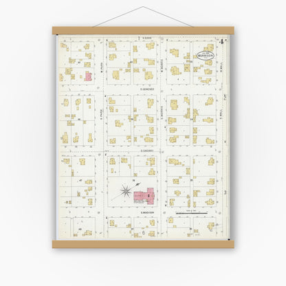 Old map wall art mockup — magnetic wood frame on white wall — Sanborn Fire Insurance Map from Morrison, Whiteside County, Illinois (1903), Sheet #0004