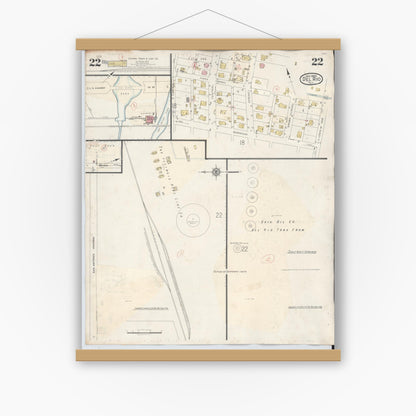 Old map wall art mockup — magnetic wood frame on white wall — Sanborn Fire Insurance Map from Del Rio, Val Verde County, Texas (1948), Sheet #0022