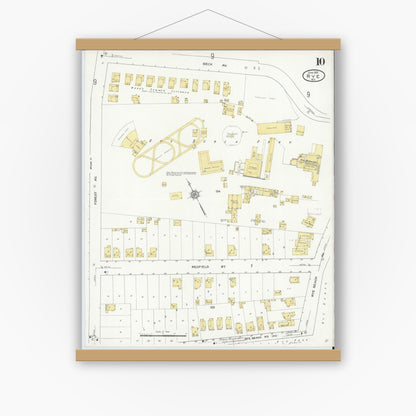 Old map wall art mockup — magnetic wood frame on white wall — Sanborn Fire Insurance Map from Rye, Westchester County, New York (1912), Sheet #0010