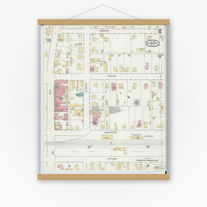 Old map wall art mockup — magnetic wood frame on white wall — Sanborn Fire Insurance Map from Elmore, Ottawa County, Ohio (1893), Sheet #0002