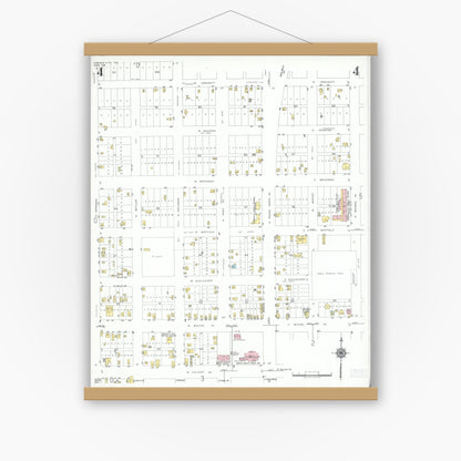 Old map wall art mockup — magnetic wood frame on white wall — Sanborn Fire Insurance Map from Karnes City, Karnes County, Texas (1951), Sheet #0004