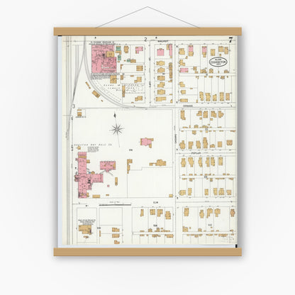 Old map wall art mockup — magnetic wood frame on white wall — Sanborn Fire Insurance Map from Coshocton, Coshocton County, Ohio (1899), Sheet #0007