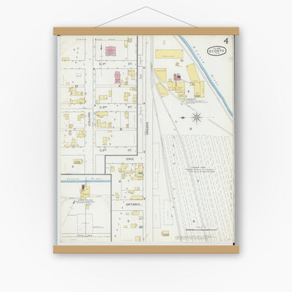 Old map wall art mockup — magnetic wood frame on white wall — Sanborn Fire Insurance Map from Oconto, Oconto County, Wisconsin (1893), Sheet #0004