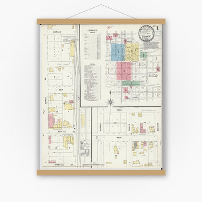 Old map wall art mockup — magnetic wood frame on white wall — Sanborn Fire Insurance Map from Olney, Richland County, Illinois (1897) - Complete Map Set