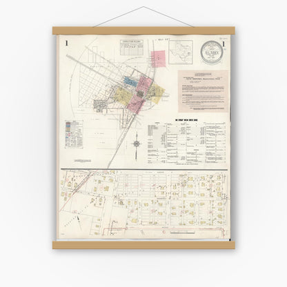 Old map wall art mockup — magnetic wood frame on white wall — Sanborn Fire Insurance Map from Silsbee, Hardin County, Texas (1942) - Complete Map Set