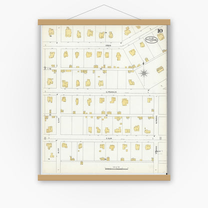 Old map wall art mockup — magnetic wood frame on white wall — Sanborn Fire Insurance Map from Hillsboro, Hill County, Texas (1905), Sheet #0010
