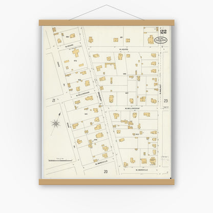 Old map wall art mockup — magnetic wood frame on white wall — Sanborn Fire Insurance Map from Cleburne, Johnson County, Texas (1904), Sheet #0022