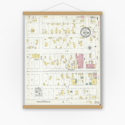 Old map wall art mockup — magnetic wood frame on white wall — Sanborn Fire Insurance Map from Oaktown, Knox County, Indiana (1907), Sheet #0001