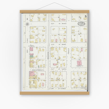 Old map wall art mockup — magnetic wood frame on white wall — Sanborn Fire Insurance Map from Delphos, Van Wert And Allen Counties, Ohio (1892), Sheet #0005