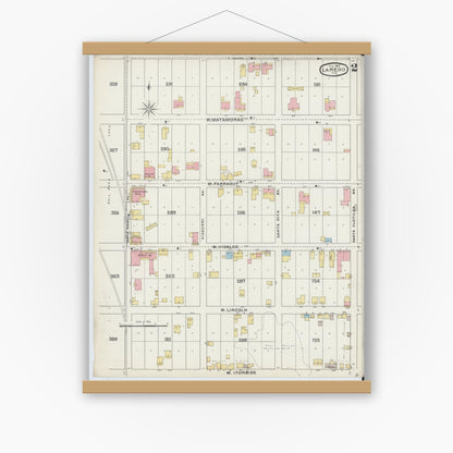 Old map wall art mockup — magnetic wood frame on white wall — Sanborn Fire Insurance Map from Laredo, Webb County, Texas (1894), Sheet #0002