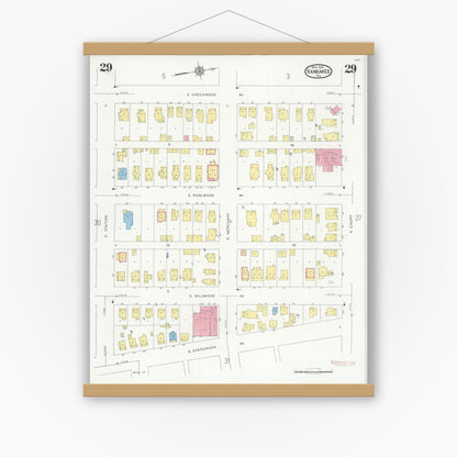 Old map wall art mockup — magnetic wood frame on white wall — Sanborn Fire Insurance Map from Kankakee, Kankakee County, Illinois (1930), Sheet #0029