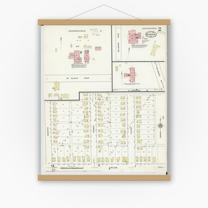 Old map wall art mockup — magnetic wood frame on white wall — Sanborn Fire Insurance Map from Marion, Marion County, Ohio (1914), Sheet #0002