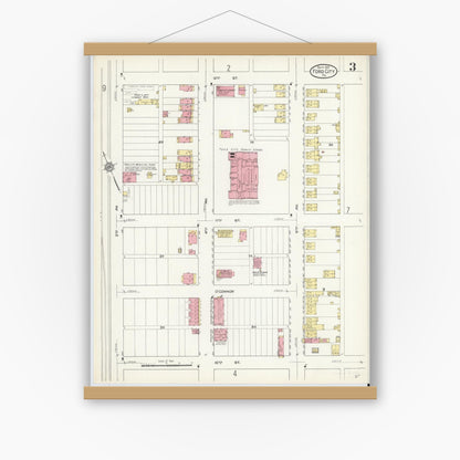 Old map wall art mockup — magnetic wood frame on white wall — Sanborn Fire Insurance Map from Ford City, Armstrong County, Pennsylvania (1913), Sheet #0003