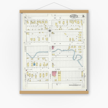 Old map wall art mockup — magnetic wood frame on white wall — Sanborn Fire Insurance Map from Traverse City, Grand Traverse County, Michigan (1920), Sheet #0008