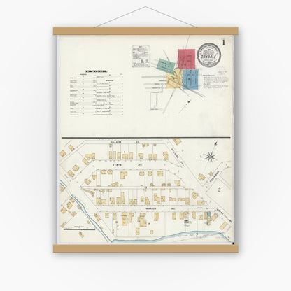 Old map wall art mockup — magnetic wood frame on white wall — Sanborn Fire Insurance Map from Oakdale, Allegheny County, Pennsylvania (1908), Sheet #0001
