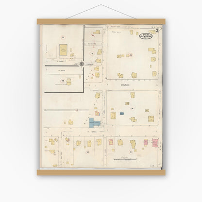 Old map wall art mockup — magnetic wood frame on white wall — Sanborn Fire Insurance Map from Jacksboro, Jack County, Texas (1942), Sheet #0003