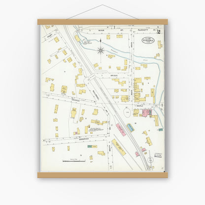 Old map wall art mockup — magnetic wood frame on white wall — Sanborn Fire Insurance Map from Hinsdale, Berkshire County, Massachusetts (1905), Sheet #0002