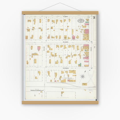 Old map wall art mockup — magnetic wood frame on white wall — Sanborn Fire Insurance Map from Decatur, Van Buren County, Michigan (1899), Sheet #0003