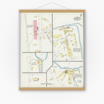 Old map wall art mockup — magnetic wood frame on white wall — Sanborn Fire Insurance Map from Leominster, Worcester County, Massachusetts (1896), Sheet #0007