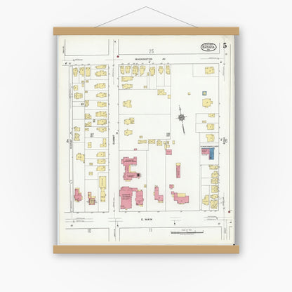 Old map wall art mockup — magnetic wood frame on white wall — Sanborn Fire Insurance Map from Batavia, Genesee County, New York (1919), Sheet #0005