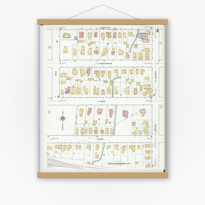 Old map wall art mockup — magnetic wood frame on white wall — Sanborn Fire Insurance Map from Ionia, Ionia County, Michigan (1920), Sheet #0004