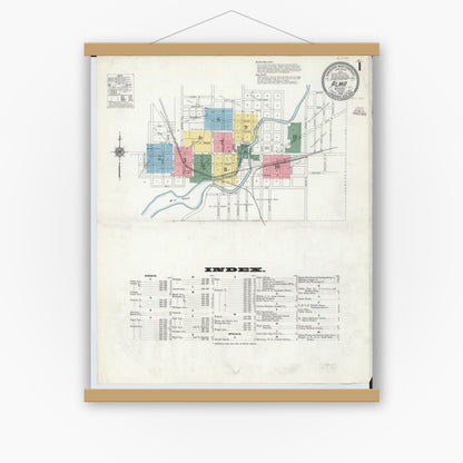 Old map wall art mockup — magnetic wood frame on white wall — Sanborn Fire Insurance Map from Alma, Gratiot County, Michigan (1910), Sheet #0001