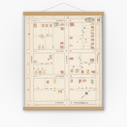 Old map wall art mockup — magnetic wood frame on white wall — Sanborn Fire Insurance Map from State College, Centre County, Pennsylvania (1922), Sheet #0011