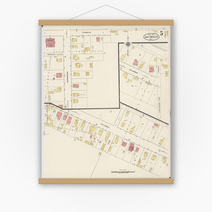 Old map wall art mockup — magnetic wood frame on white wall — Sanborn Fire Insurance Map from Canal Winchester, Franklin County, Ohio (1922), Sheet #0005