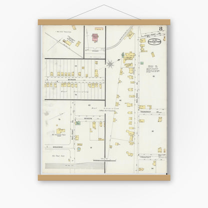 Old map wall art mockup — magnetic wood frame on white wall — Sanborn Fire Insurance Map from Haverstraw, Rockland County, New York (1896), Sheet #0008