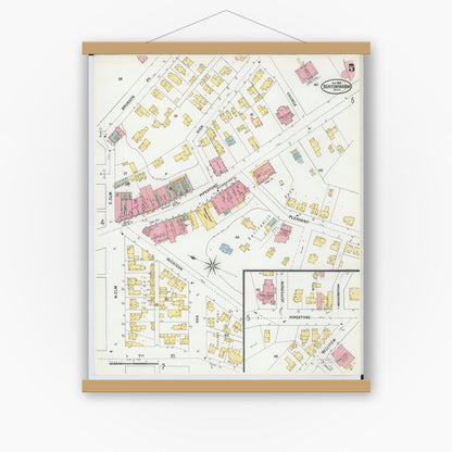 Old map wall art mockup — magnetic wood frame on white wall — Sanborn Fire Insurance Map from Benton Harbor, Berrien County, Michigan (1900), Sheet #0005