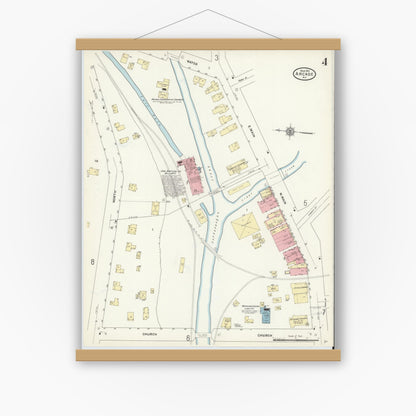 Old map wall art mockup — magnetic wood frame on white wall — Sanborn Fire Insurance Map from Arcade, Wyoming County, New York (1912), Sheet #0004