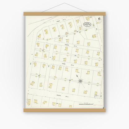 Old map wall art mockup — magnetic wood frame on white wall — Sanborn Fire Insurance Map from Groveton, Trinity County, Texas (1907), Sheet #0006