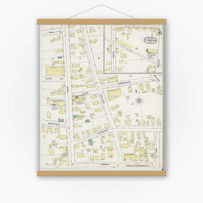 Old map wall art mockup — magnetic wood frame on white wall — Sanborn Fire Insurance Map from Stoneham, Middlesex County, Massachusetts (1892), Sheet #0006