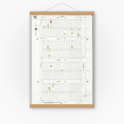 Old map wall art mockup — magnetic wood frame on white wall — Sanborn Fire Insurance Map from Chicago, Cook County, Illinois (1920), Sheet #0079