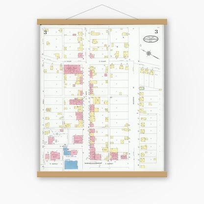 Old map wall art mockup — magnetic wood frame on white wall — Sanborn Fire Insurance Map from Saint Clairsville, Belmont County, Ohio (1929), Sheet #0003