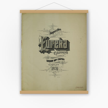 Old map wall art mockup — magnetic wood frame on white wall — Sanborn Fire Insurance Map from Eureka, Humboldt County, California (1920), Sheet #0001