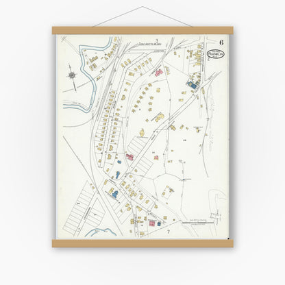 Old map wall art mockup — magnetic wood frame on white wall — Sanborn Fire Insurance Map from Franklin, Sussex County, New Jersey (1920), Sheet #0006