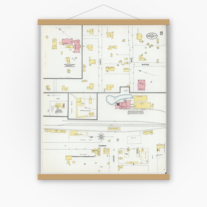 Old map wall art mockup — magnetic wood frame on white wall — Sanborn Fire Insurance Map from Crockett, Houston County, Texas (1901), Sheet #0003