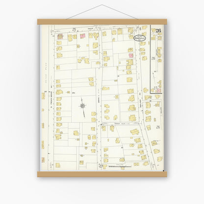 Old map wall art mockup — magnetic wood frame on white wall — Sanborn Fire Insurance Map from Asheville, Buncombe County, North Carolina (1913), Sheet #0026