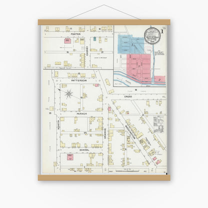 Old map wall art mockup — magnetic wood frame on white wall — Sanborn Fire Insurance Map from Mifflintown, Juniata County, Pennsylvania (1891) - Complete Map Set