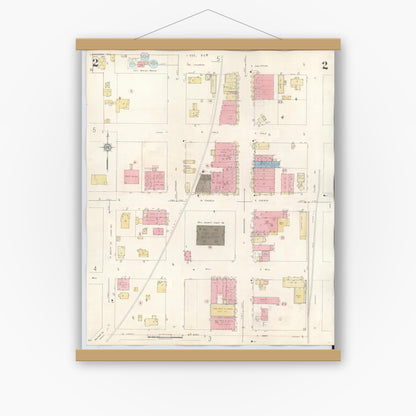 Old map wall art mockup — magnetic wood frame on white wall — Sanborn Fire Insurance Map from Livingston, Polk County, Texas (1943), Sheet #0002