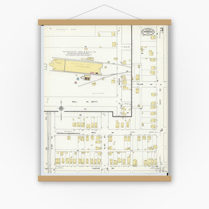 Old map wall art mockup — magnetic wood frame on white wall — Sanborn Fire Insurance Map from Cambridge, Guernsey County, Ohio (1909), Sheet #0003