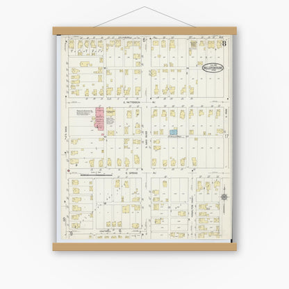 Old map wall art mockup — magnetic wood frame on white wall — Sanborn Fire Insurance Map from Bellefontaine, Logan County, Ohio (1914), Sheet #0008