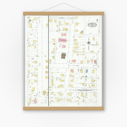 Old map wall art mockup — magnetic wood frame on white wall — Sanborn Fire Insurance Map from Fort Recovery, Mercer County, Ohio (1927), Sheet #0004
