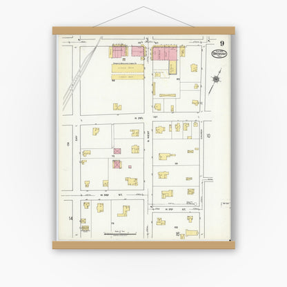 Old map wall art mockup — magnetic wood frame on white wall — Sanborn Fire Insurance Map from Brenham, Washington County, Texas (1920), Sheet #0009