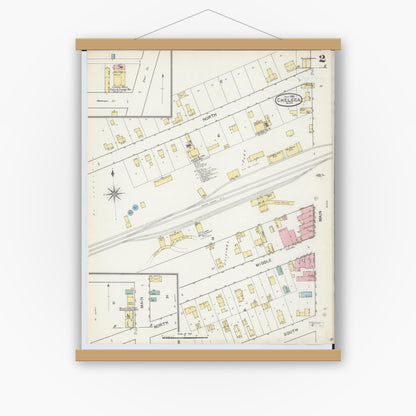 Old map wall art mockup — magnetic wood frame on white wall — Sanborn Fire Insurance Map from Chelsea, Washtenaw County, Michigan (1892), Sheet #0002