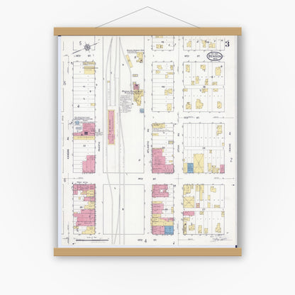 Old map wall art mockup — magnetic wood frame on white wall — Sanborn Fire Insurance Map from Benson, Swift County, Minnesota (1916), Sheet #0003